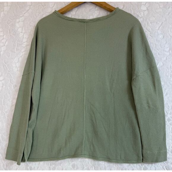 Anthropologie Nori Waffle Thermal Top Sage Green Oversized Boxy Long Sleeve XS - Picture 5 of 12